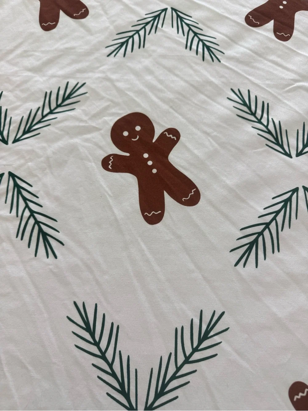CGK Linens Holiday Gingerbread Queen Sheet Set - White Brown & Green Pine